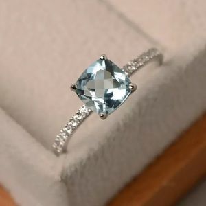 NEW 925 Aquamarine Square Cut Ring Size 8